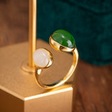 Bague Jade Vert Blanc en Argent Plaqué Or - Harmonie et Protection - Biloria