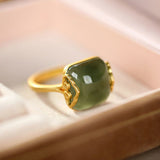 Bague Jade Vert Essence d'Abondance Plaqué Or - Biloria
