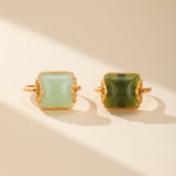 Bague Jade Vert Essence d'Abondance Plaqué Or - Biloria