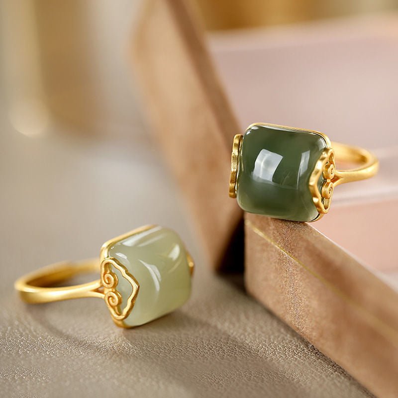 Bague Jade Vert Essence d'Abondance Plaqué Or - Biloria