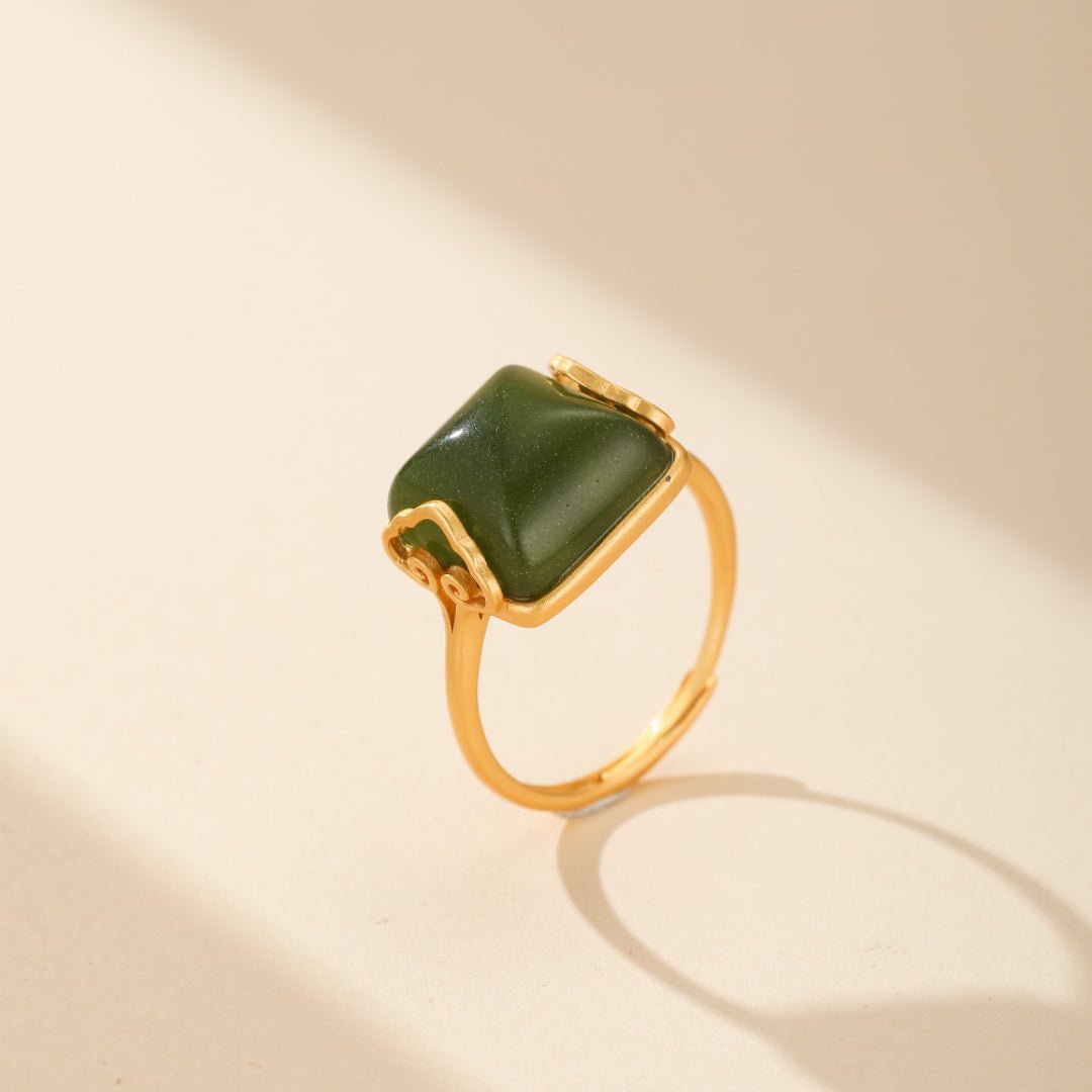 Bague Jade Vert Essence d'Abondance Plaqué Or - Biloria