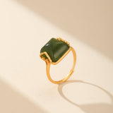 Bague Jade Vert Essence d'Abondance Plaqué Or - Biloria