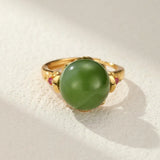 Bague Jade Vert et Zircon - Argent Plaqué Or Réglable - Biloria