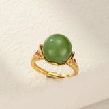 Bague Jade Vert et Zircon - Argent Plaqué Or Réglable - Biloria