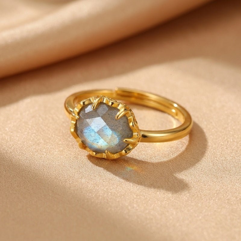 Bague Labradorite Ajustable Argent Plaqué Or - Bijou Protecteur - Biloria
