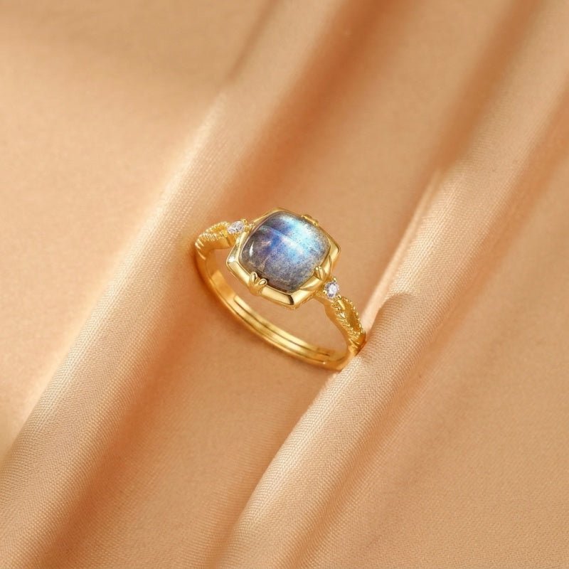 Bague Labradorite Ajustable - Argent Plaqué Or - Bijou Protecteur - Biloria