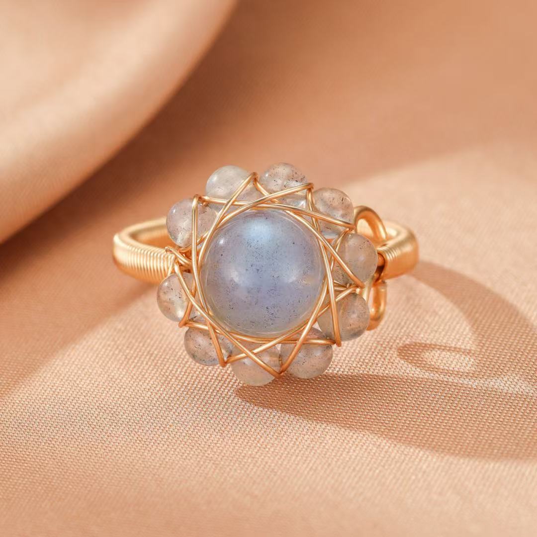 Bague Labradorite Ajustable en Or 14k – Bijou Intuitif - Biloria