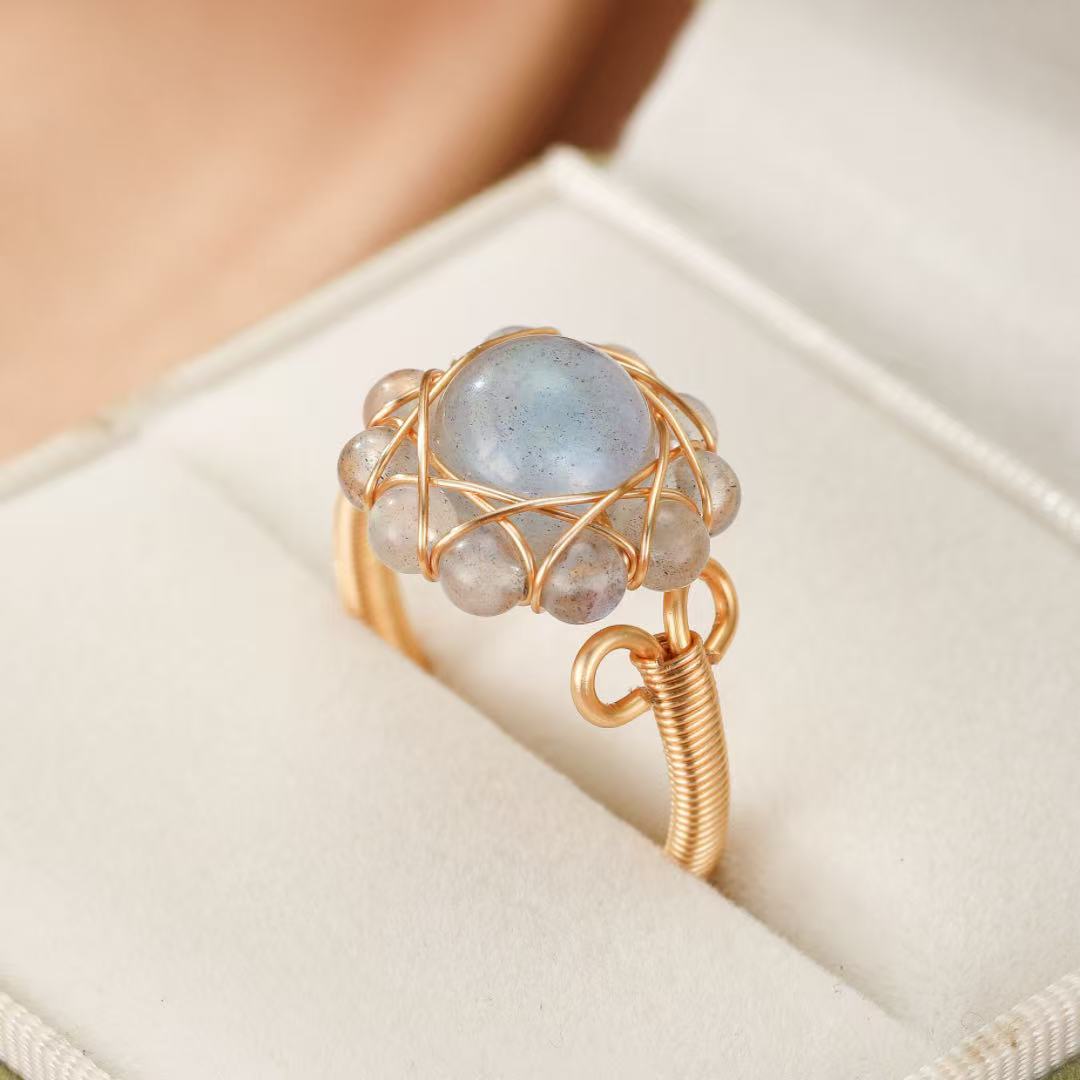 Bague Labradorite Ajustable en Or 14k – Bijou Intuitif - Biloria