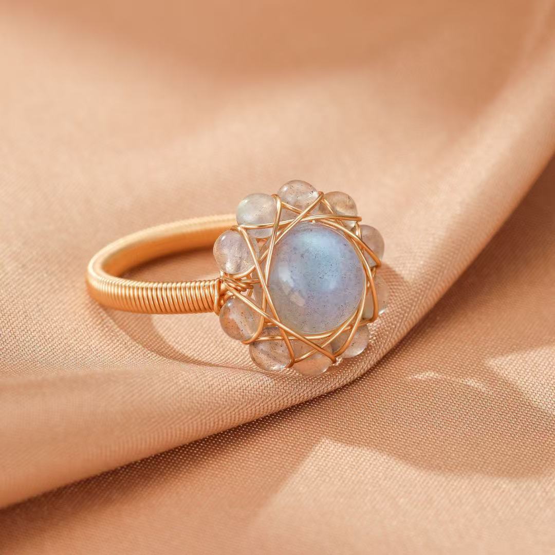 Bague Labradorite Ajustable en Or 14k – Bijou Intuitif - Biloria