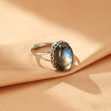 Bague Labradorite Ajustable – Pierre Naturelle aux Reflets Irisés - Biloria