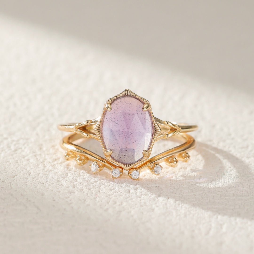 Bague Labradorite Améthyste Charme Astral Argent Plaqué Or - Biloria
