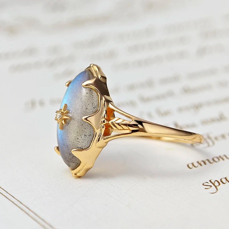 Bague Labradorite Argent Plaqué Or Étoile - Cosmos et Apaisement - Biloria