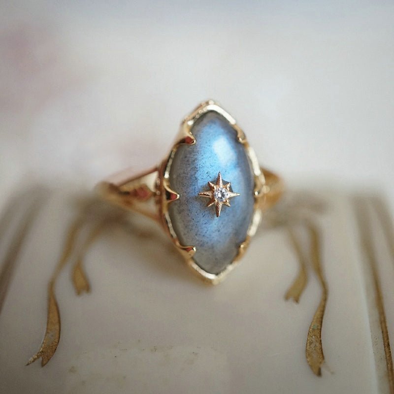 Bague Labradorite Argent Plaqué Or Étoile - Cosmos et Apaisement - Biloria