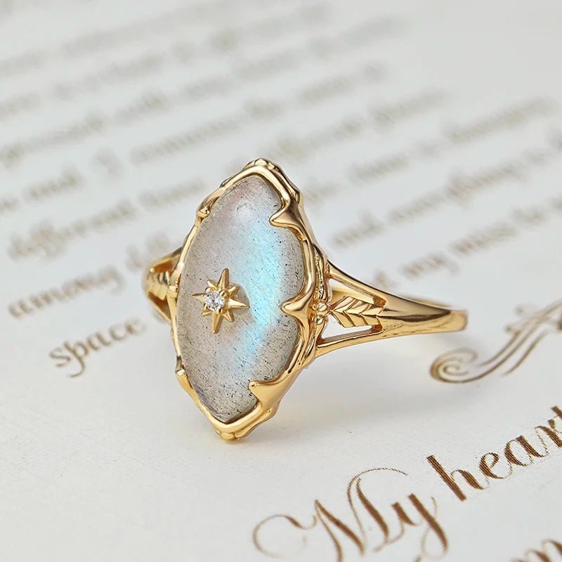 Bague Labradorite Argent Plaqué Or Étoile - Cosmos et Apaisement - Biloria