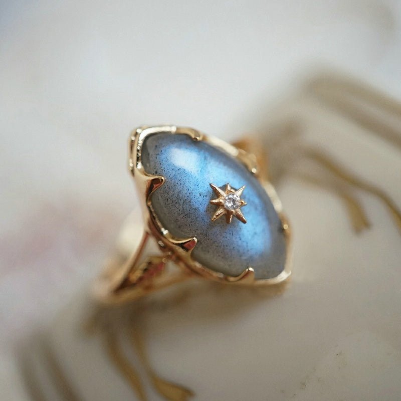 Bague Labradorite Argent Plaqué Or Étoile - Cosmos et Apaisement - Biloria