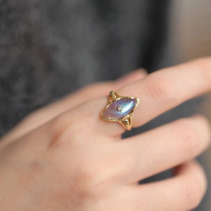 Bague Labradorite Argent Plaqué Or Étoile - Cosmos et Apaisement - Biloria