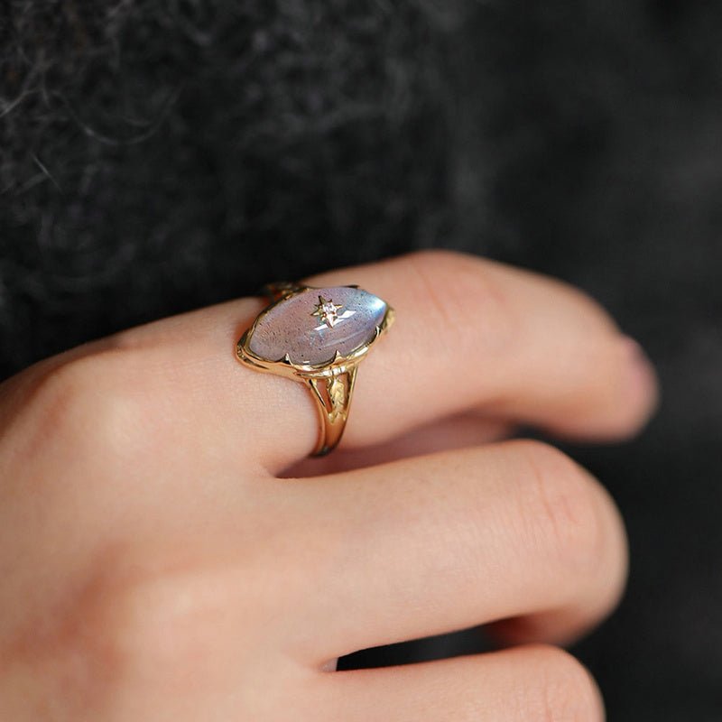 Bague Labradorite Argent Plaqué Or Étoile - Cosmos et Apaisement - Biloria