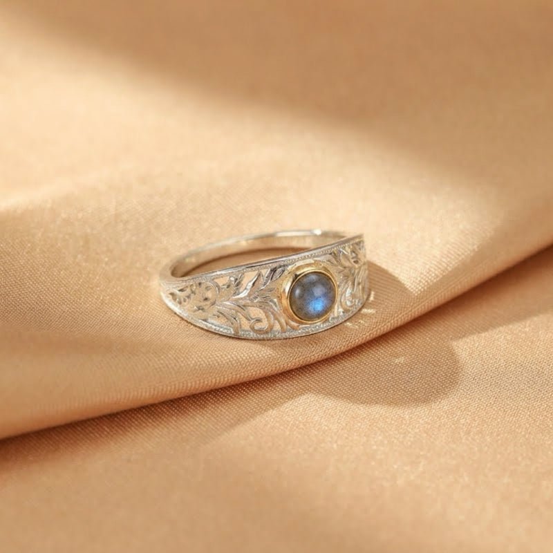 Bague Labradorite Feuillage Céleste Argent – Bijou Artisanal - Biloria
