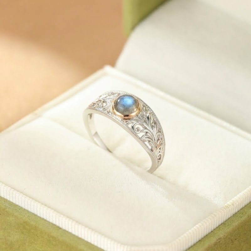 Bague Labradorite Feuillage Céleste Argent – Bijou Artisanal - Biloria
