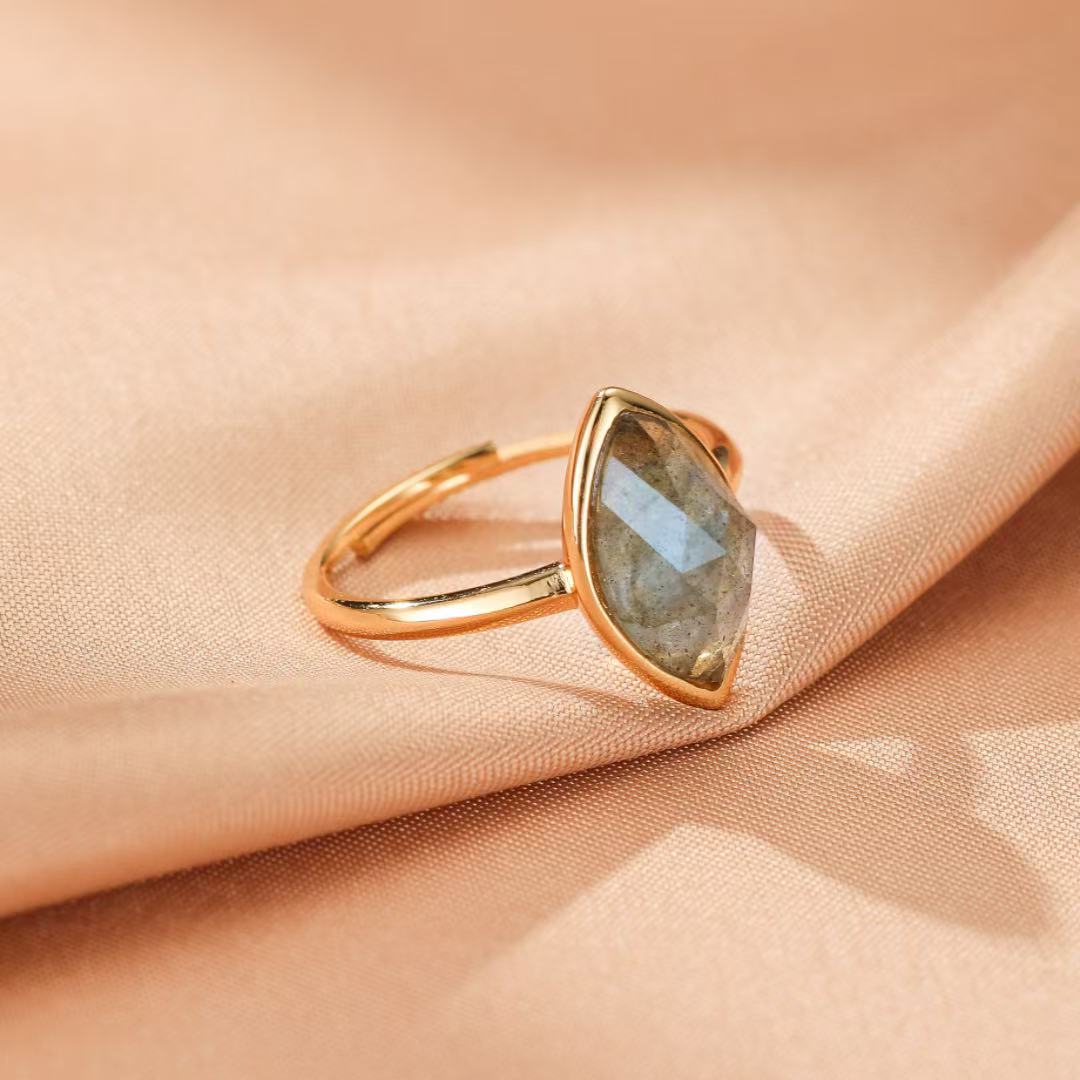 Bague Labradorite Feuille d'Âme Ajustable Argent Plaqué Or 10K - Biloria