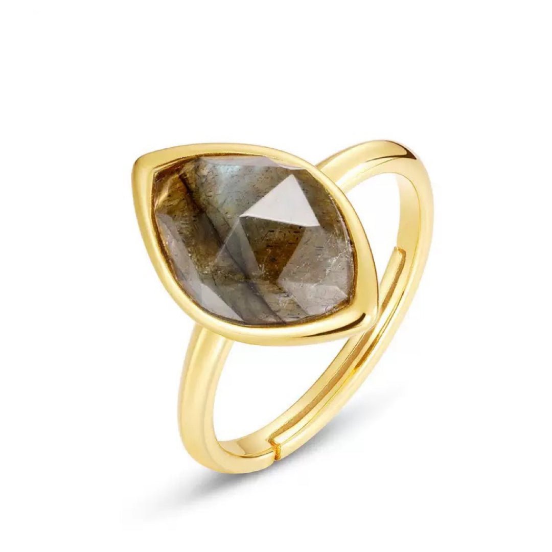 Bague Labradorite Feuille d'Âme Ajustable Argent Plaqué Or 10K - Biloria