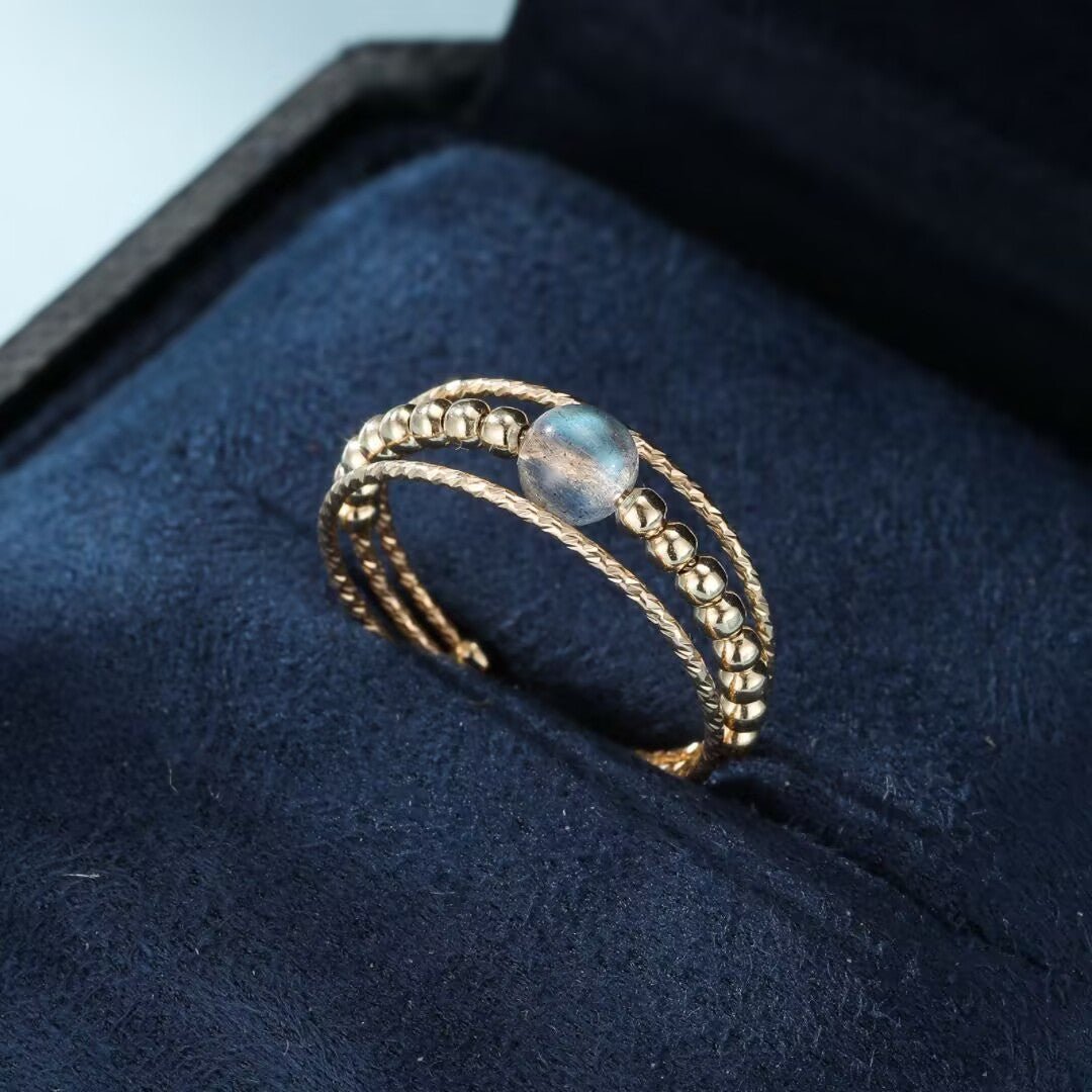 Bague Labradorite Laiton Plaqué Or 14K - Bijou Protection Intuition - Biloria