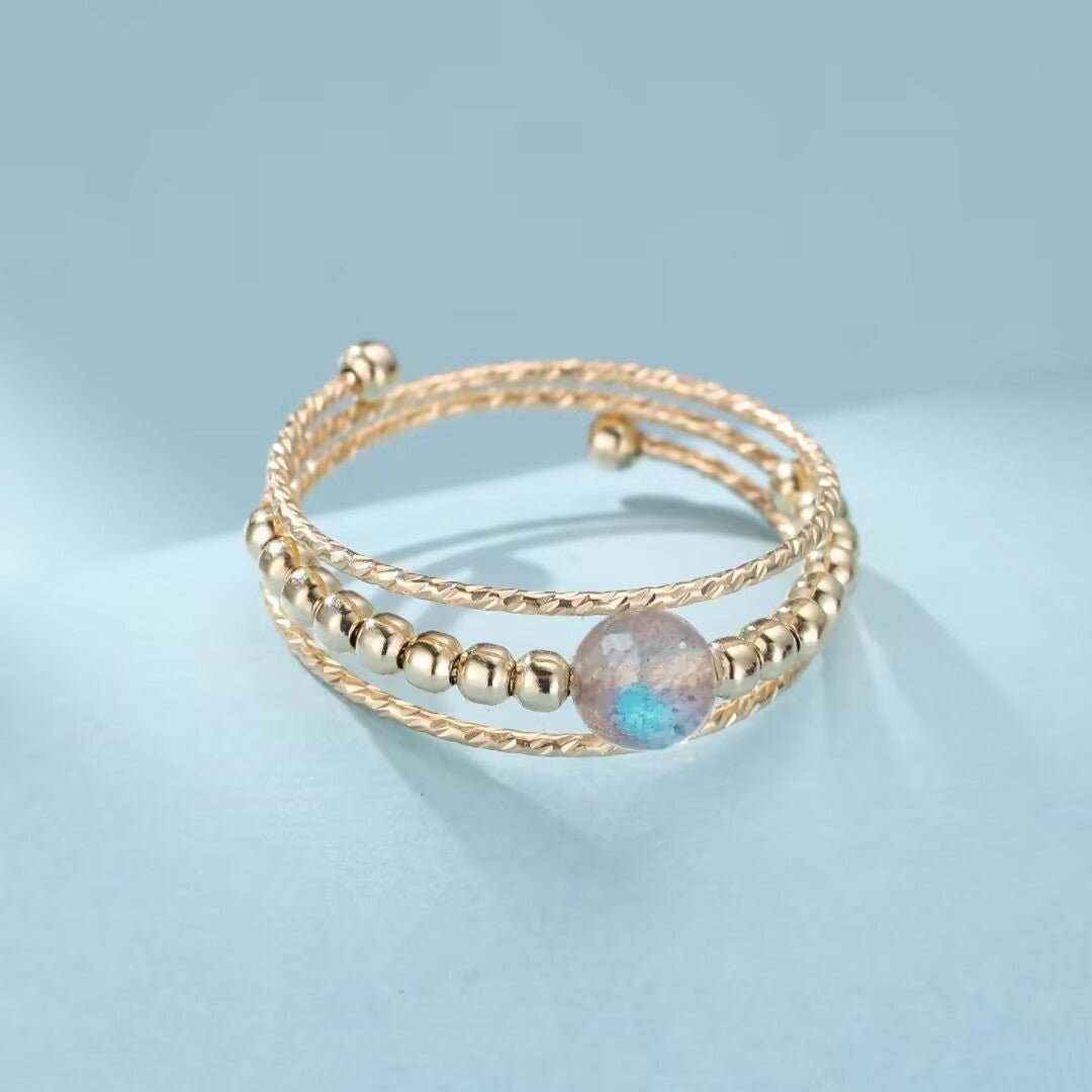 Bague Labradorite Laiton Plaqué Or 14K - Bijou Protection Intuition - Biloria