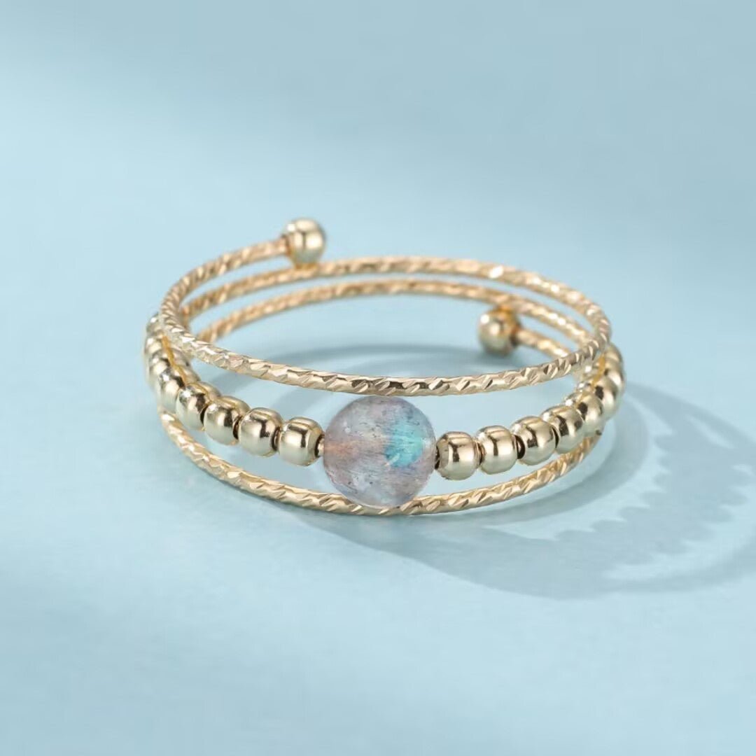 Bague Labradorite Laiton Plaqué Or 14K - Bijou Protection Intuition - Biloria