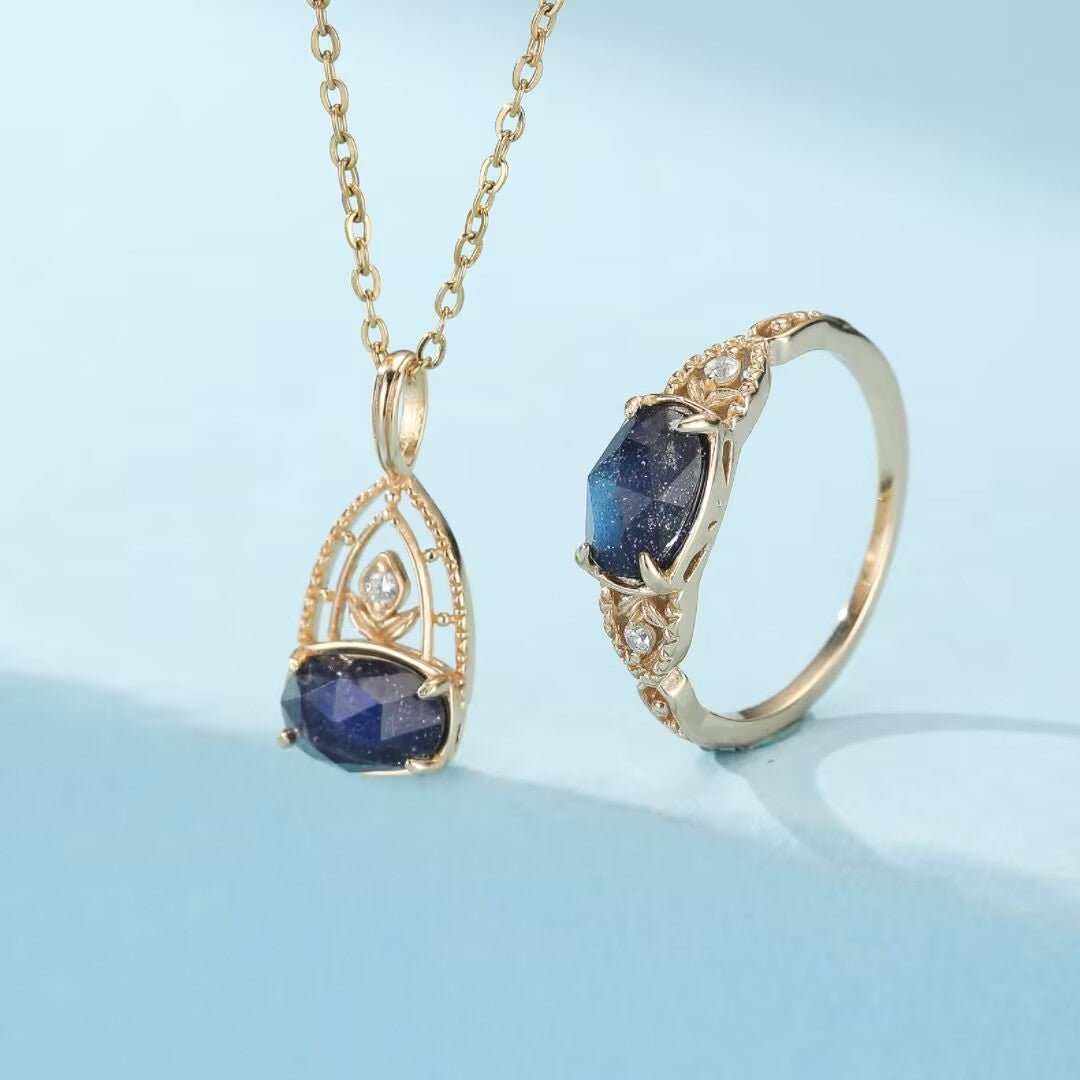 Bague Labradorite Lapis Lazuli Zircon – Argent Plaqué Or - Biloria