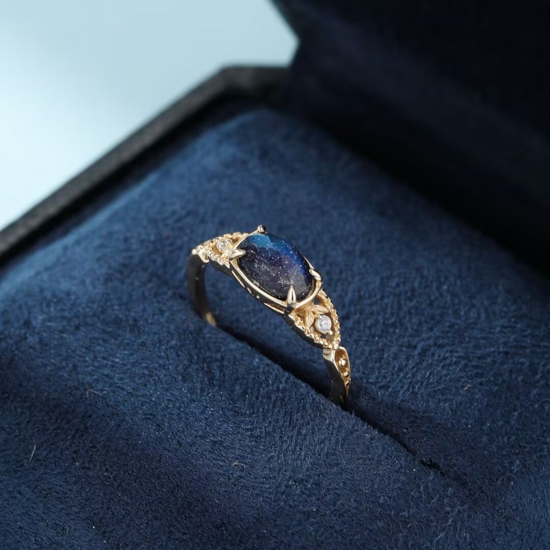 Bague Labradorite Lapis Lazuli Zircon – Argent Plaqué Or - Biloria