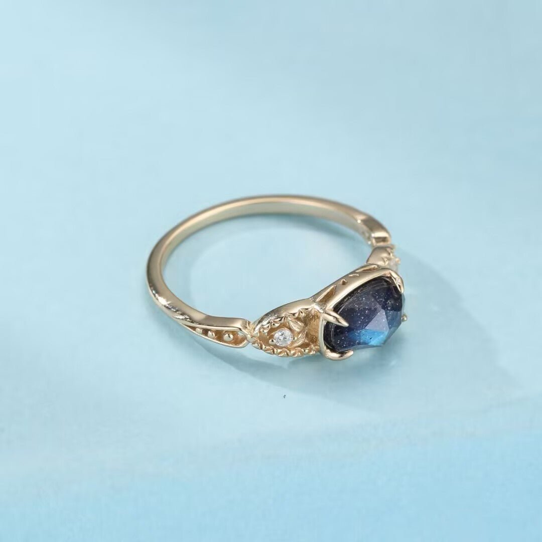 Bague Labradorite Lapis Lazuli Zircon – Argent Plaqué Or - Biloria