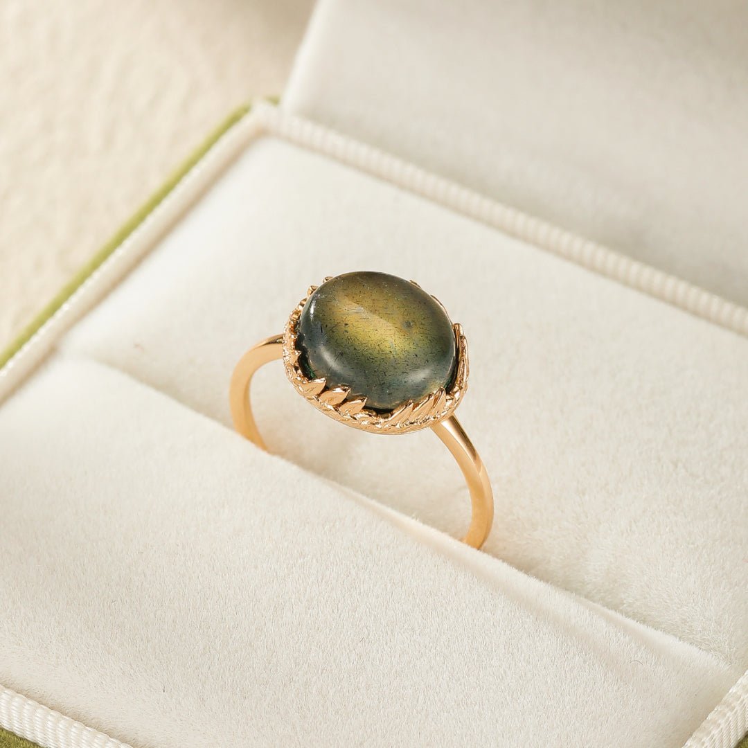 Bague Labradorite Malachite Argent Plaqué Or – Bijou Feng Shui - Biloria