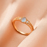 Bague Labradorite Zircon Argent Plaqué Or 10K Ajustable - Biloria