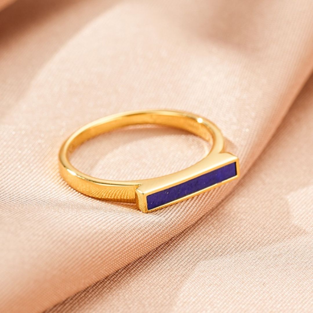 Bague Lapis-Lazuli Argent Plaqué Or 18K – Idée Cadeau Spirituelle - Biloria