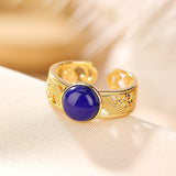 Bague Lapis Lazuli et Ondes d'Argent Plaqué Or - Feng Shui - Biloria