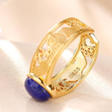 Bague Lapis Lazuli et Ondes d'Argent Plaqué Or - Feng Shui - Biloria