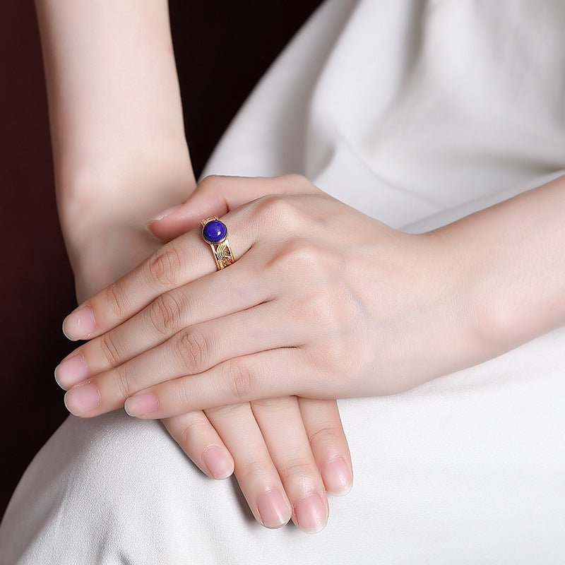 Bague Lapis Lazuli et Ondes d'Argent Plaqué Or - Feng Shui - Biloria
