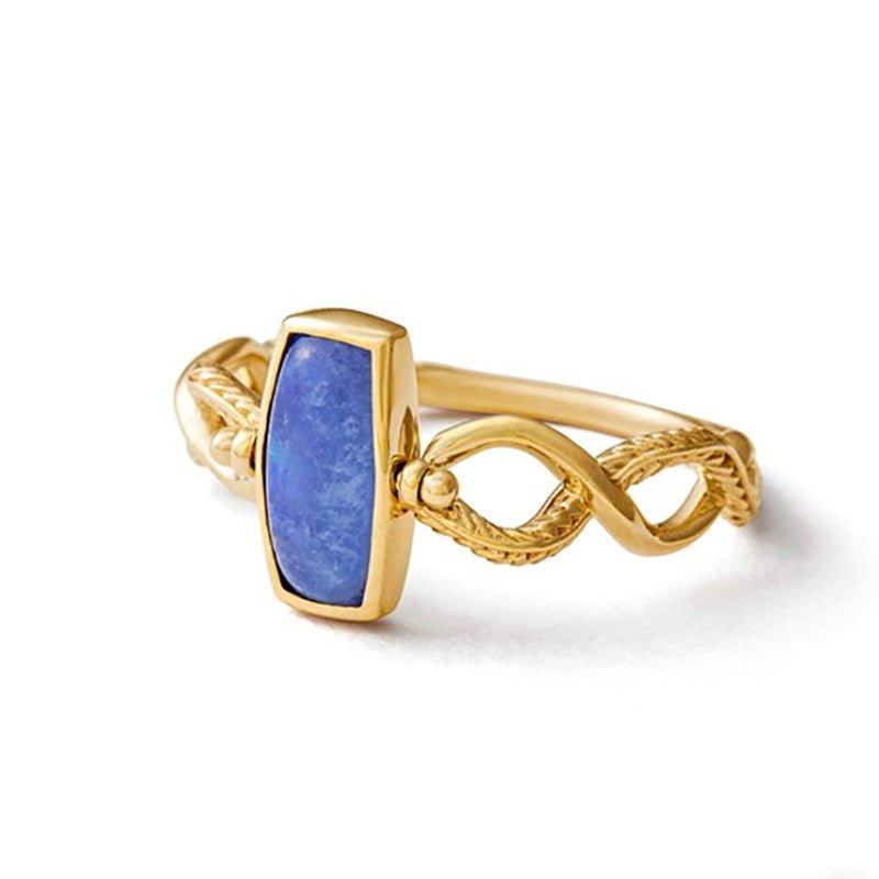 Bague Lapis Lazuli Labradorite Réversible Argent Plaqué Or - Biloria