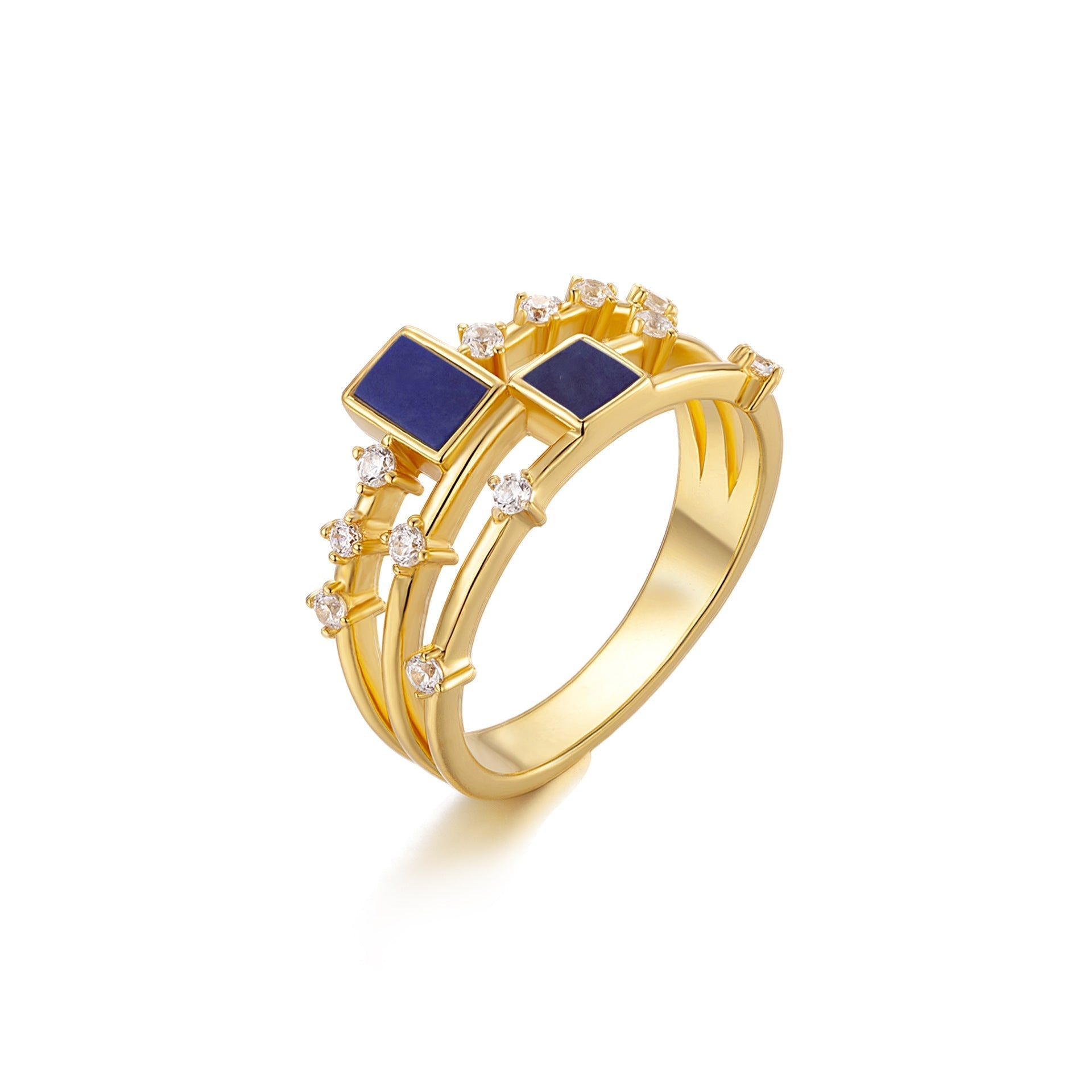 Bague Lapis Lazuli ou Malachite Argent Plaqué Or - Bijou Spirituel - Biloria