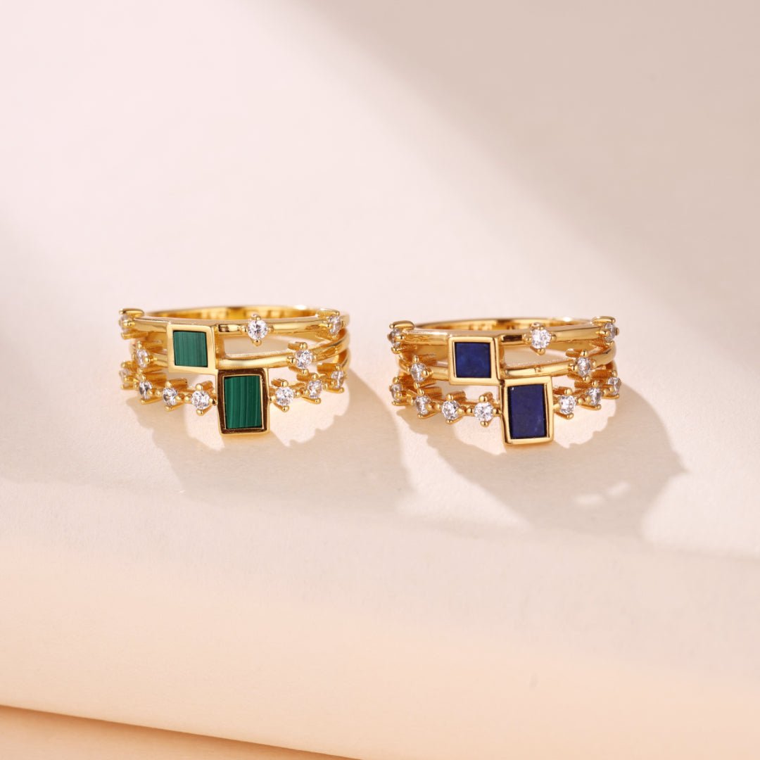 Bague Lapis Lazuli ou Malachite Argent Plaqué Or - Bijou Spirituel - Biloria