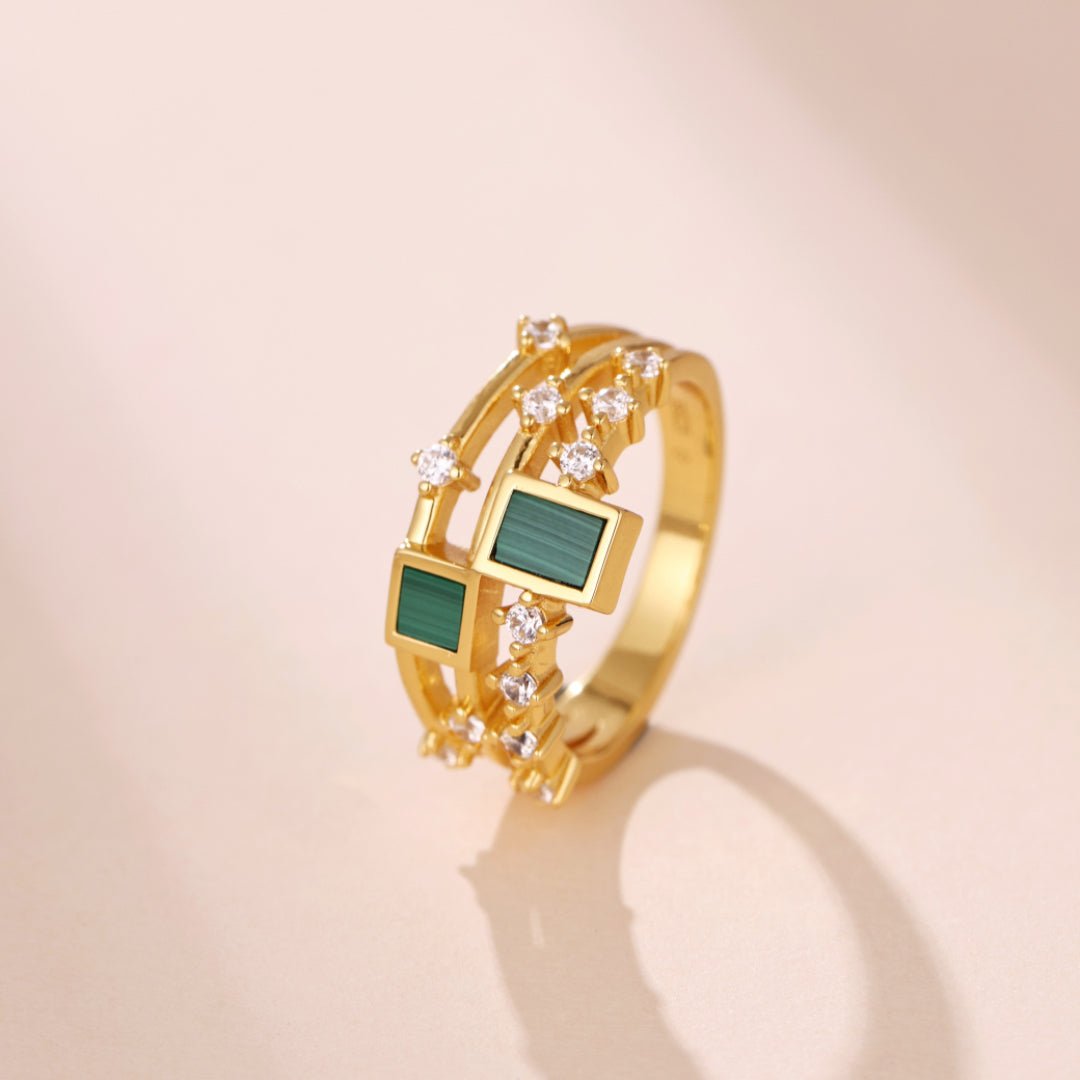 Bague Lapis Lazuli ou Malachite Argent Plaqué Or - Bijou Spirituel - Biloria