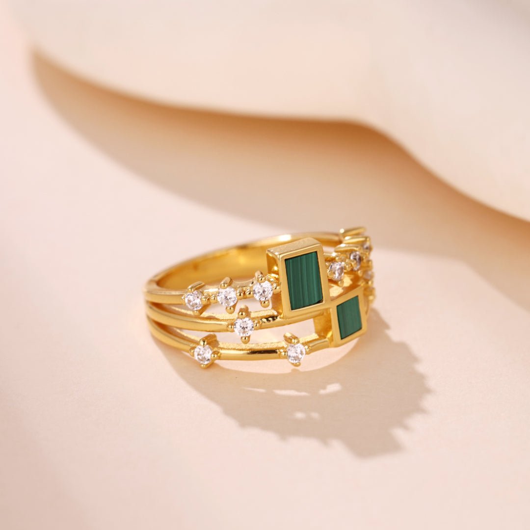Bague Lapis Lazuli ou Malachite Argent Plaqué Or - Bijou Spirituel - Biloria