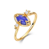 Bague Lapis Lazuli Quartz Clair Réversible Argent Plaqué Or - Biloria