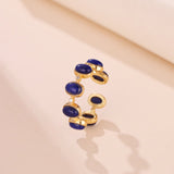 Bague Lapis Lazuli Zircon Argent Plaqué Or Ajustable - Biloria
