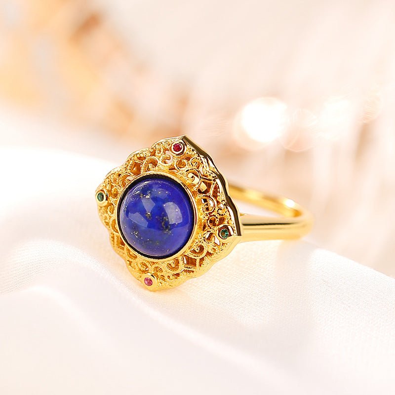 Bague Lapis Lazuli Zircon – Argent Plaqué Or, Bijou Sérénité - Biloria