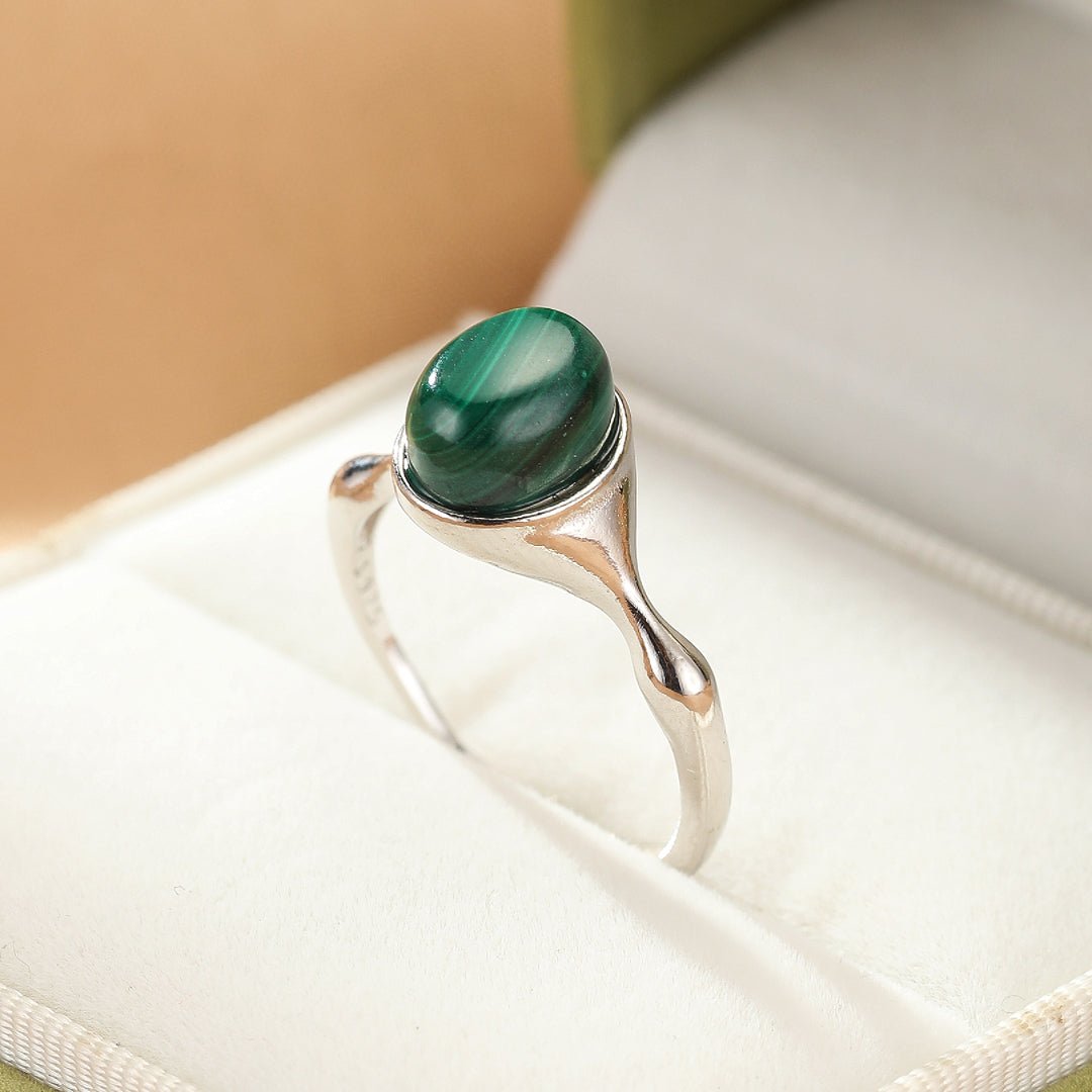 Bague Malachite Ajustable en Argent 925 – Énergie Feng Shui - Biloria