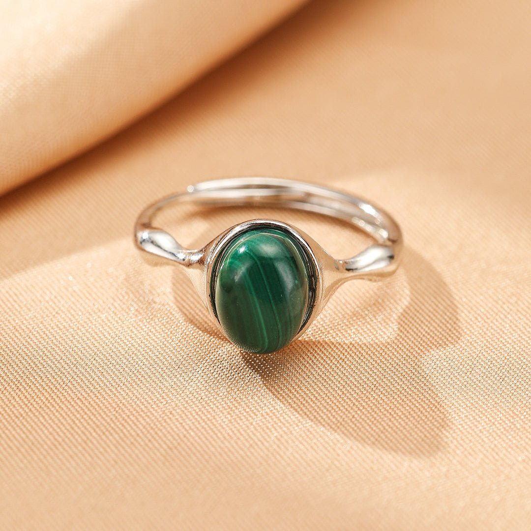 Bague Malachite Ajustable en Argent 925 – Énergie Feng Shui - Biloria