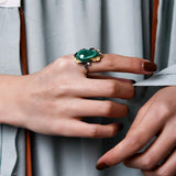 Bague Malachite Feuille de Chance Argent Plaqué Or Ajustable - Biloria