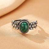 Bague Malachite Fleur Argent 925 Ajustable Féminin - Biloria