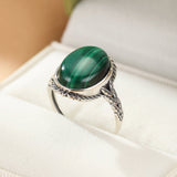 Bague Malachite Ovale Argent 925 – Bijou Feng Shui Protection - Biloria